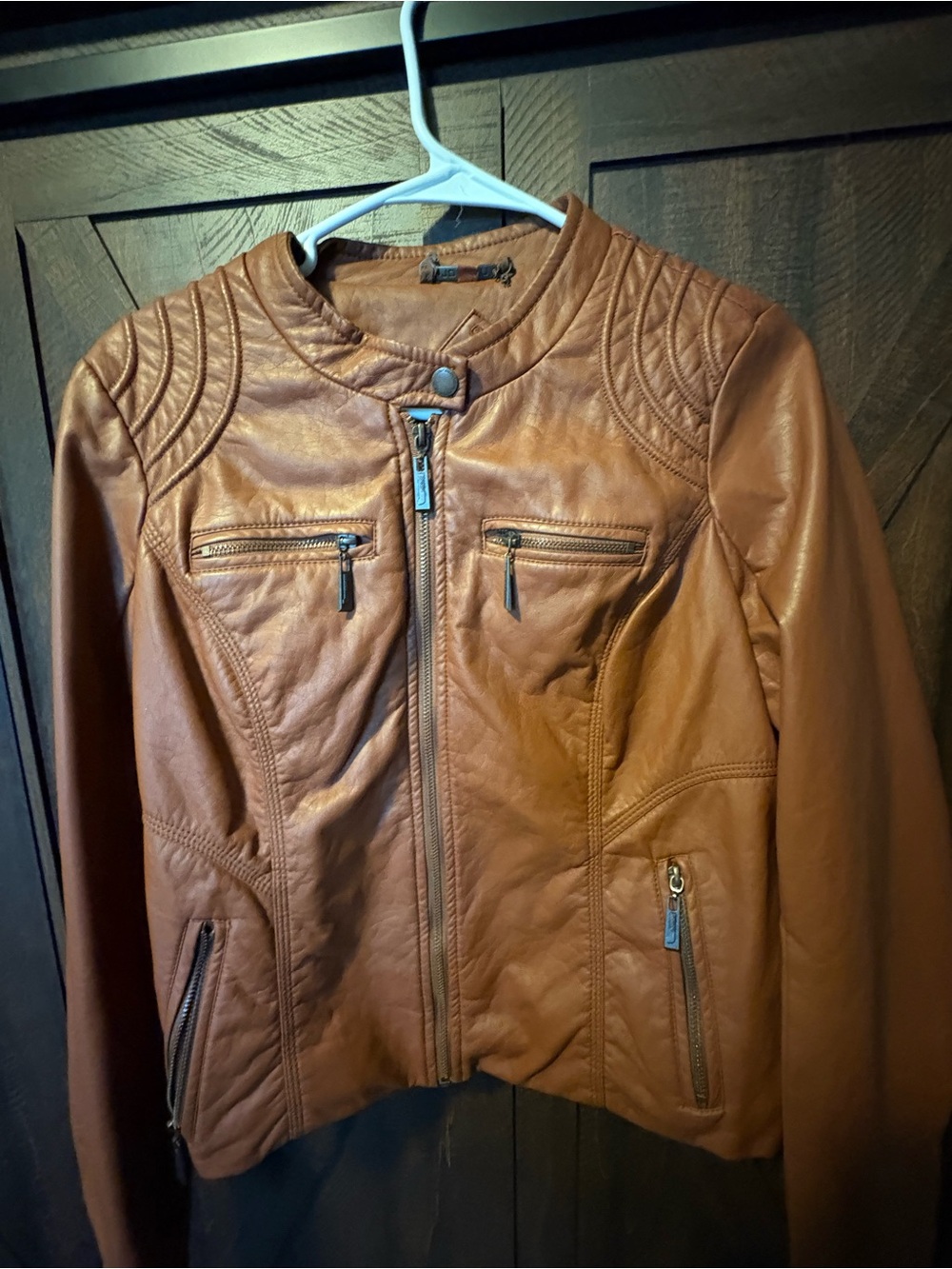 Jou Jou Cognac Brown Faux Leather Moto Jacket